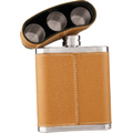 7 Oz. Leather Flask w/3 Shot Glasses Set